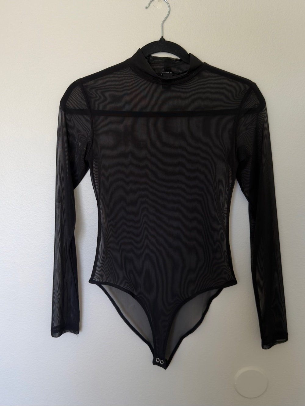 Forever 21 Black mesh Sheer Long-Sleeve Bodysuit - Women Tops